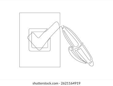 Voting ballot page line icon. linear style sign for mobile concept and web design. Document with check mark and pen outline vector icon. Editable stroke.