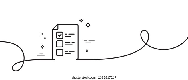 Icono de la línea de la papeleta de votación. Una línea continua con curl. Firma de la lista de verificación de votos. Símbolo de elección pública. Papeleta única de votación. Patrón de curva de bucle. Vector
