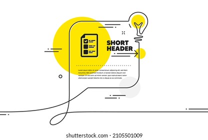 Voting ballot paper simple icon. Continuous line idea chat bubble banner. Vote checklist sign. Public election symbol. Voting ballot icon in chat message. Talk comment light bulb background. Vector