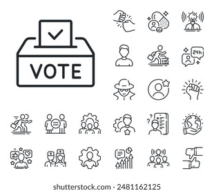 Voting ballot sign. Specialist, doctor and job competition outline icons. Vote box line icon. Public election symbol. Vote box line sign. Avatar placeholder, spy headshot icon. Strike leader. Vector