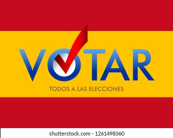 Voting banner vector design. Spanish translation: "Vote. All on elections." layout Elections icons. 