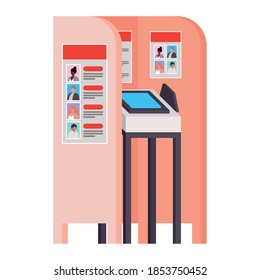 cabina de votación con modernos cajeros electrónicos automáticos de votación electrónicos seguros de casetas de diseño de ilustraciones vectoriales de color salmón