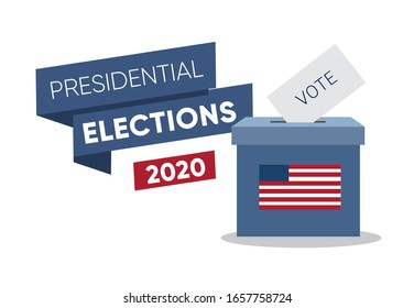 Voting box with American flag. Presidential elections 2020 banner. Flat vector illustration.