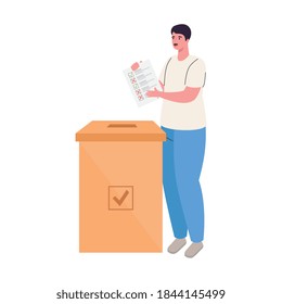 Voting box and man with vote paper design, President election government and campaign theme Vector illustration