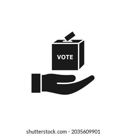 Casilla de votación a mano. Icono electoral estilo plano aislado en fondo blanco. Ilustración del vector