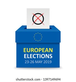 Casilla de votación con el texto Elecciones europeas 2019. Archivo vectorial Eps 10.