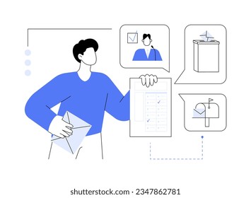 Voting by mail abstract concept vector illustration. Citizen with mail-in ballots, postal voting, social science and movement, politics sector, democracy governance abstract metaphor.