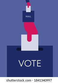 Voting By Mail Conceptual Illustration. Hand Placing Envelope In Post Box Stylized As A Hand Placing Ballot In Ballot Box.