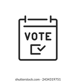 Voting Calendar Icon with Checkmark. Outline Vector Symbol for Election Date Reminder, Political Events Schedule, and Poll Registration.