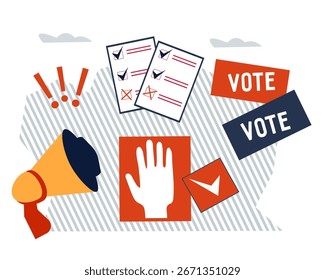 Voting campaign, election banner template, vector illustration isolated on white background. Election campaign banner or poster.