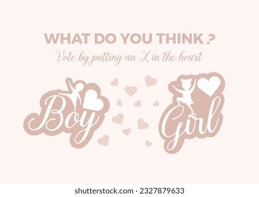 Voting card for baby gender. Baby shower party. Vote. Boy or Girl card.