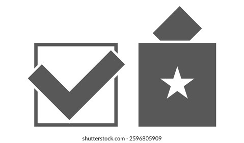 Voting check mark and ballot box simple silhouette icons. Flat vector illustration isolated on white background.