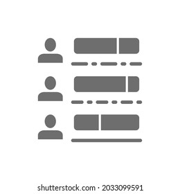 Voting, check mark with candidate, election checklist grey icon.