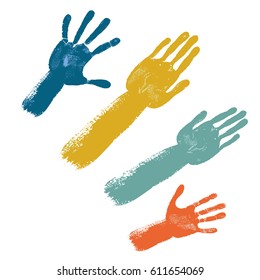 Manos de color aisladas en fondo blanco, ilustración vectorial
