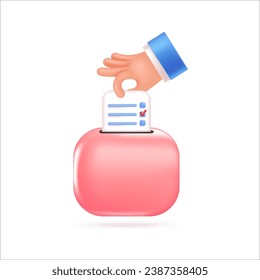 Concepto de votación 3d estilo, arrojar una cédula de votación a las urnas.