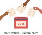 Voting concept. Voting box and vote ballots in human hands. Election campaign. Democracy vote.