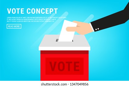 Voting concept in flat style - hand putting paper in the ballot box