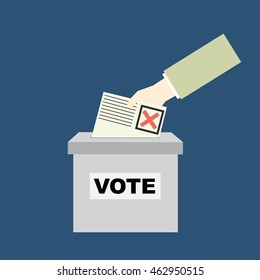 Voting concept in flat style - hand putting paper in the ballot box