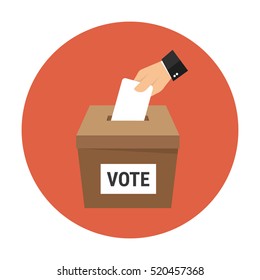 Voting concept in flat style - hand putting paper in the ballot box