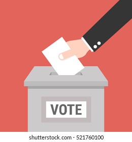 Voting concept in flat style - hand putting paper in the ballot box