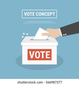 Voting concept in flat style - hand putting paper in the ballot box