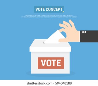 Voting concept in flat style - hand putting paper in the ballot box