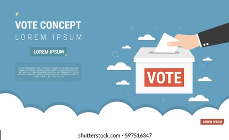 Voting concept in flat style - hand putting paper in the ballot box