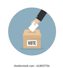 Voting concept in flat style - hand putting paper in the ballot box
