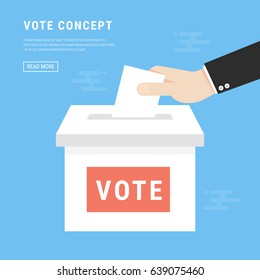 Voting concept in flat style - hand putting paper in the ballot box