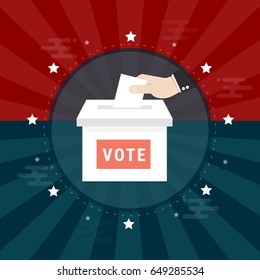 Voting concept in flat style - hand putting paper in the ballot box
