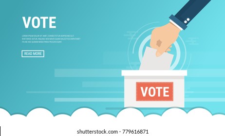 Voting concept in flat style - hand putting paper in the ballot box