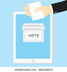 Voting concept with a hand choosing on a mobile phone.