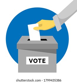 voting concept. hand put paper into vote/ballot box flat design icon, sign, logo, emblem, vector illustration