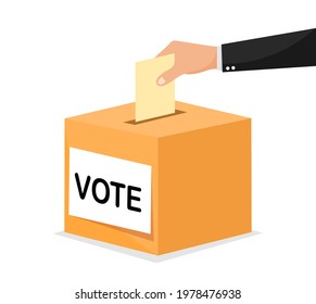 Voting concept. Hand puts voting ballot in vote box. Election concept in flat style. Vector illustration.