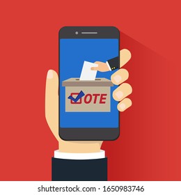 Voting concept, hand putting paper in the ballot box, vector illustration
