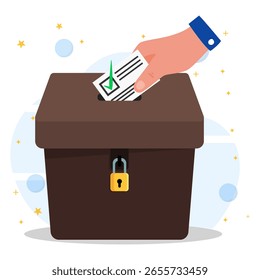 Concepto de votación con la mano que pone el papel en la urna.