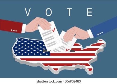 Voting concept. Hand putting paper in the ballot box