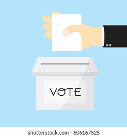 Voting concept of a Hand putting paper in the ballot box