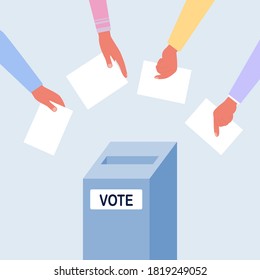 Voting Concept. Hands are holding ballots. Vector illustration in a flat style