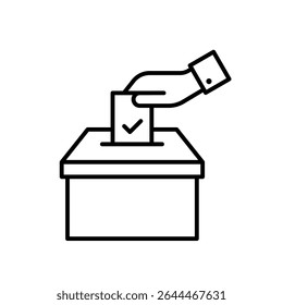 Icono de concepto de votación. Mano sosteniendo una urna de votación y una urna.