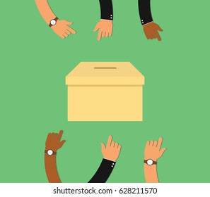 voting concept illustration with votes box and hand work on it