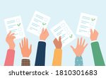 Voting concept. People's hands holding vote ballots.
