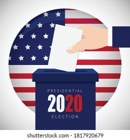 Voting concept. Presidential election. Hand putting paper in the ballot box. Vector illustration in flat style.