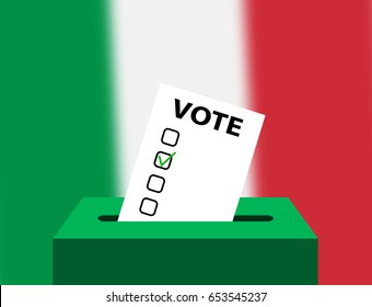 Voting Concept Urns for voting with the national flag of Italy in the background. Box for votes and checking blank. Italy Editable voting box and flag. Elections in Italy ballot box.