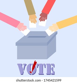 Voting concept.Many hands putting a ballot in a box.Presidential Election Poster.
Democratic countries.Different ethnicity people.