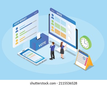 Voting day online isometric 3d vector concept for banner, website, illustration, landing page, flyer, etc.