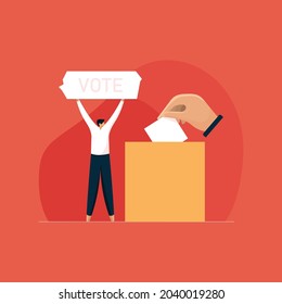 Voting, democracy and election campaign, hand putting ballot in election box, spreading voting awareness