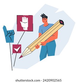 Voting in a democracy and the power of individual choice for participating in the political process. Voter in government and political elections, flat vector illustration isolated.