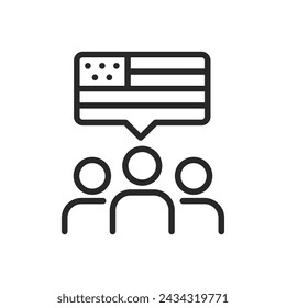 Voting Discussion Icon with Speech Bubble. Outline Vector Sign for Political Engagement and Community Dialogue in USA, Patriotism and Support for Values