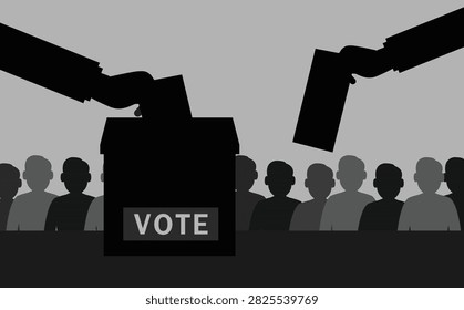 Voting Election Ballot Box with Voters and Hands, Democratic Election Concept Vector